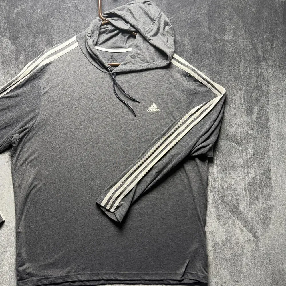 Adidas Shirt Mens 2XL Gray Hooded Long Sleeve Primegreen AEROREADY Tee Athletic